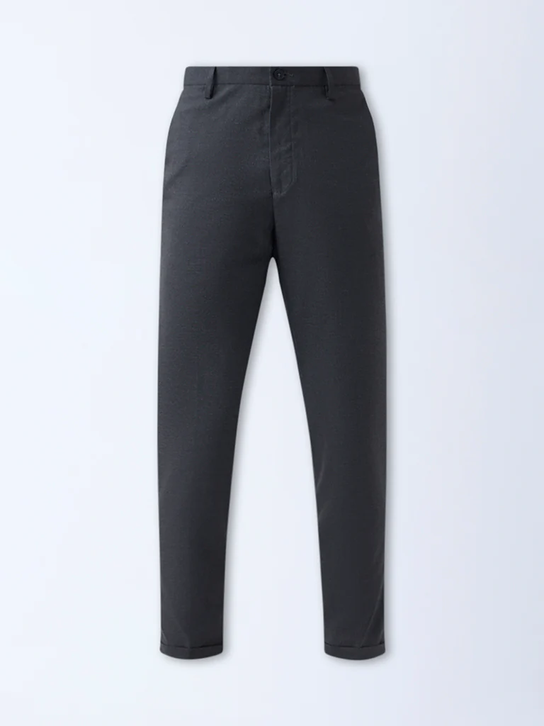 WES Formals Charcoal Slim-Fit Mid-Rise Trousers - Image 5