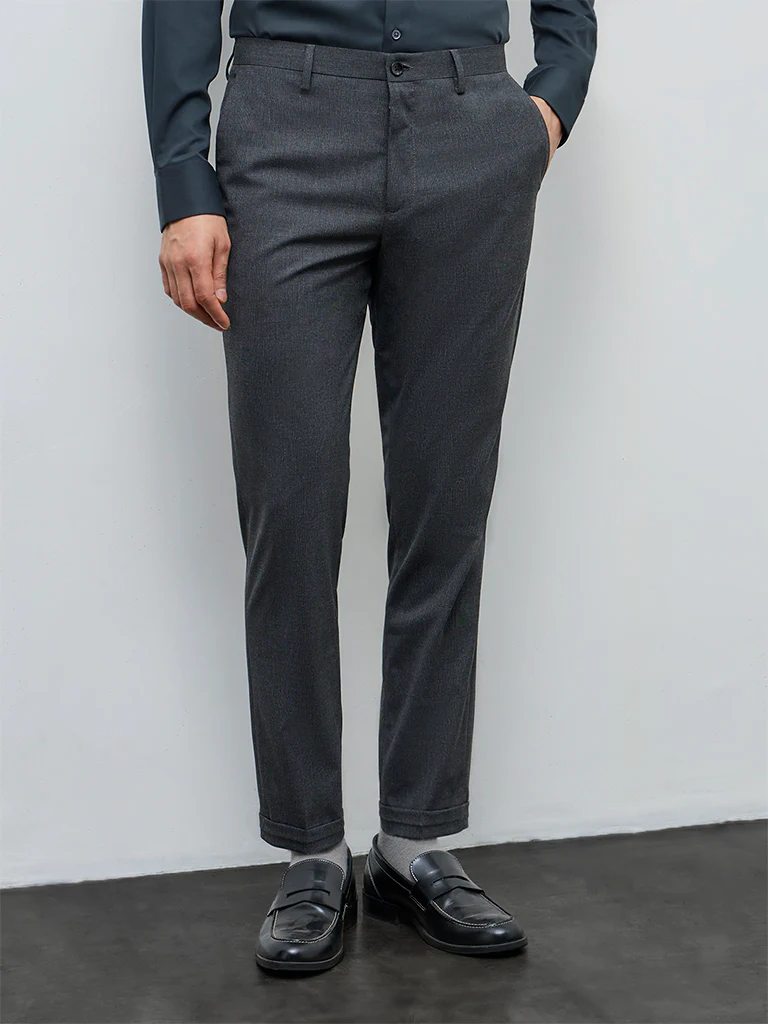 WES Formals Charcoal Slim-Fit Mid-Rise Trousers - Image 2