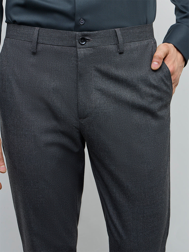 WES Formals Charcoal Slim-Fit Mid-Rise Trousers - Image 3