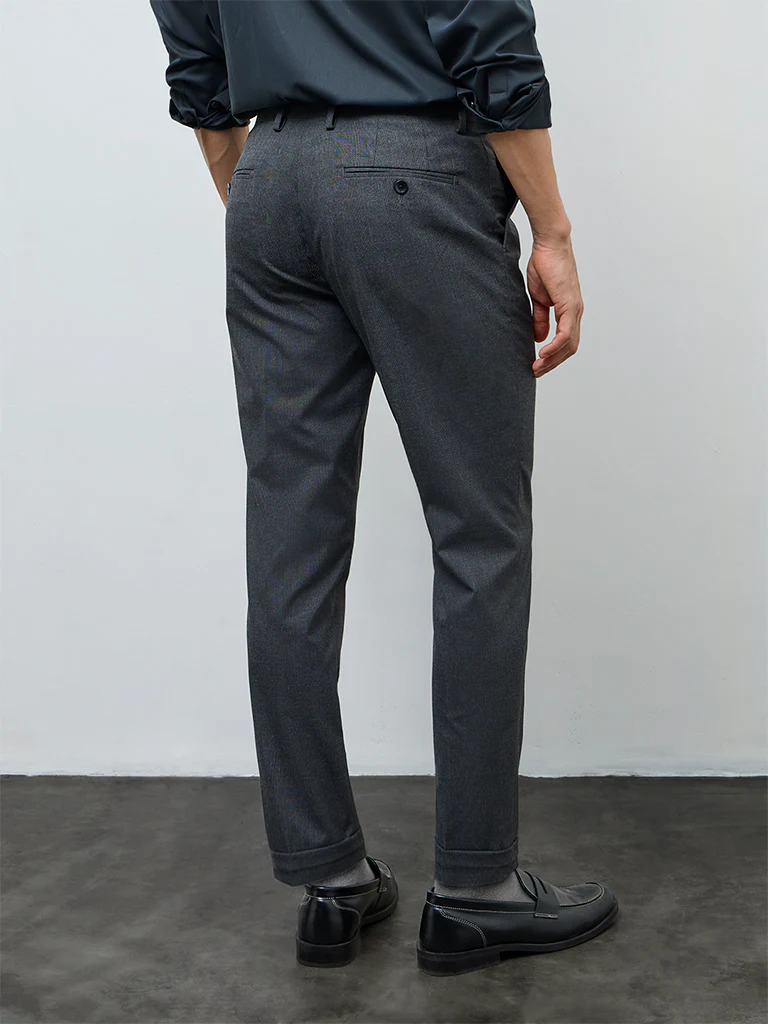 WES Formals Charcoal Slim-Fit Mid-Rise Trousers - Image 4
