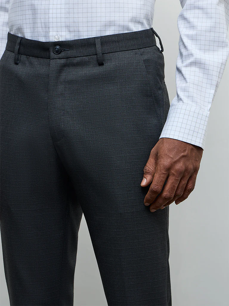WES Formals Charcoal Slim-Fit Mid-Rise Trousers - Image 3