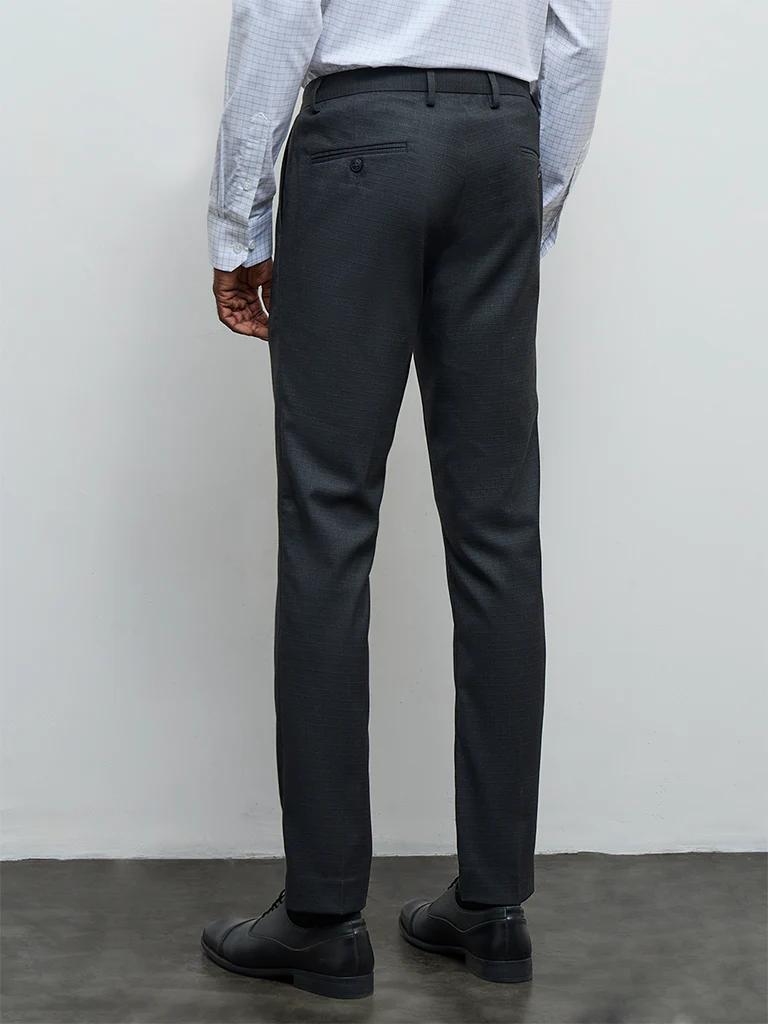 WES Formals Charcoal Slim-Fit Mid-Rise Trousers - Image 4