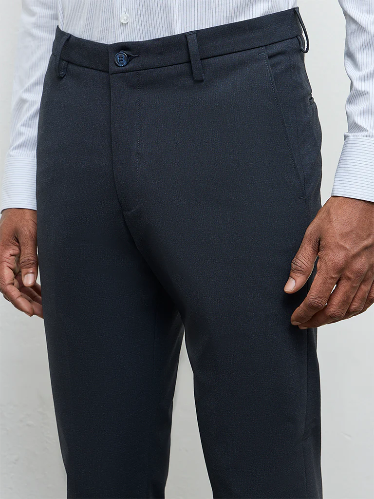 WES Formals Charcoal Solid Slim-Fit Mid-Rise Trousers - Image 4