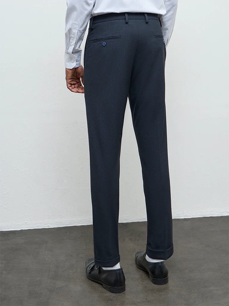 WES Formals Charcoal Solid Slim-Fit Mid-Rise Trousers - Image 5