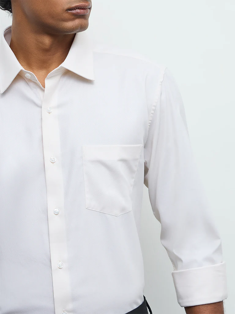WES Formals Cream Slim-Fit Cotton Shirt - Image 3