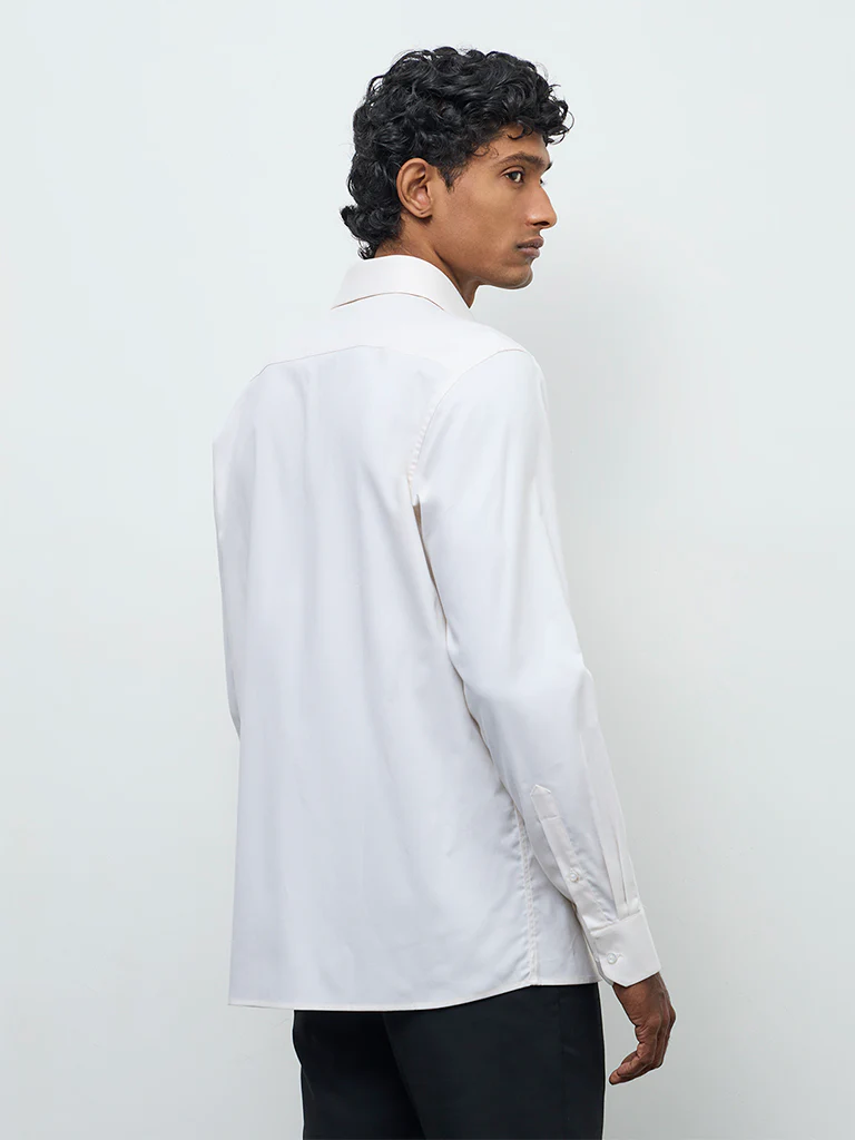 WES Formals Cream Slim-Fit Cotton Shirt - Image 4