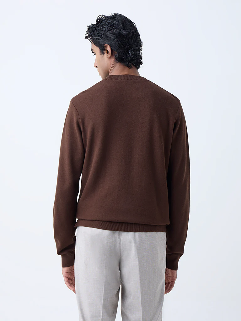 WES Formals Dark Brown Slim-Fit Sweater - Image 5