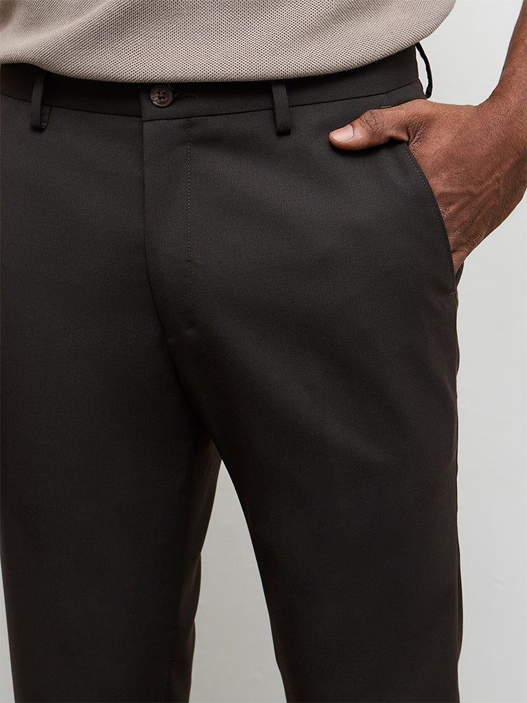 WES Formals Dark Brown Ultra Slim-Fit Mid-Rise Trousers - Image 4