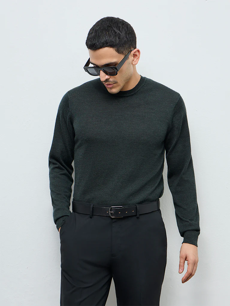 WES Formals Dark Green Relaxed-Fit Sweater - Image 3