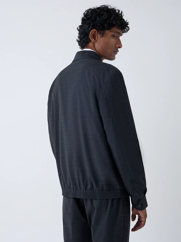 WES Formals Dark Grey Checkered Relaxed-Fit Jacket - Image 4