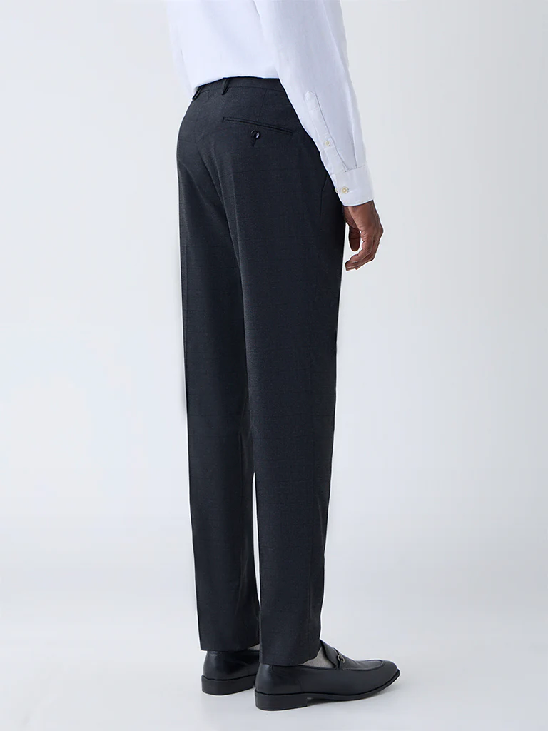 WES Formals Dark Grey Checkered Slim Fit Trousers - Image 4
