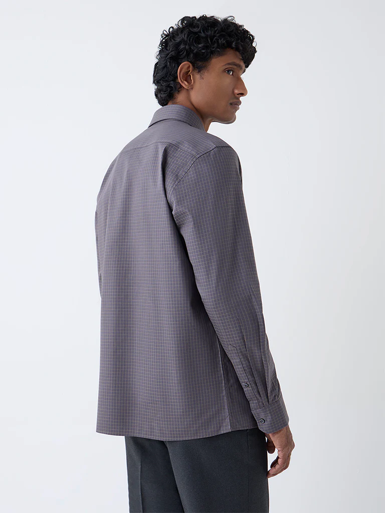 WES Formals Dark Grey Checks Design Slim-Fit Cotton Shirt - Image 4