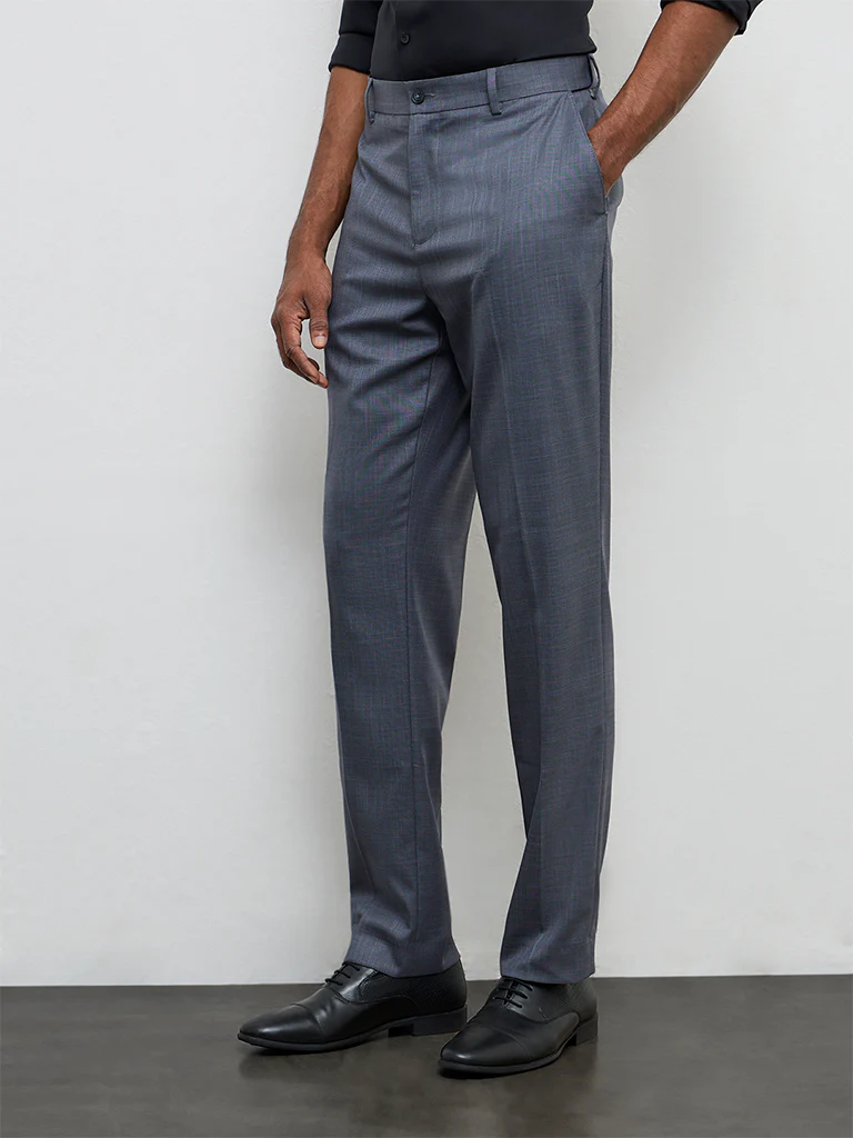 WES Formals Dark Grey Relaxed-Fit Mid-Rise Trousers - Image 2