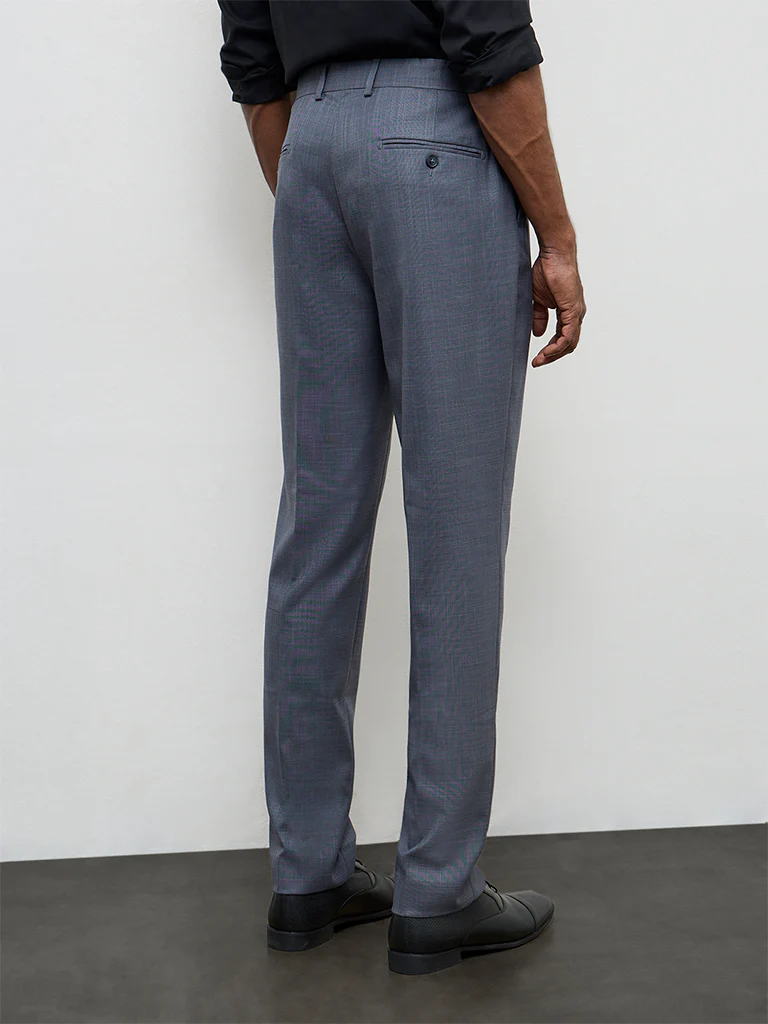 WES Formals Dark Grey Relaxed-Fit Mid-Rise Trousers - Image 4