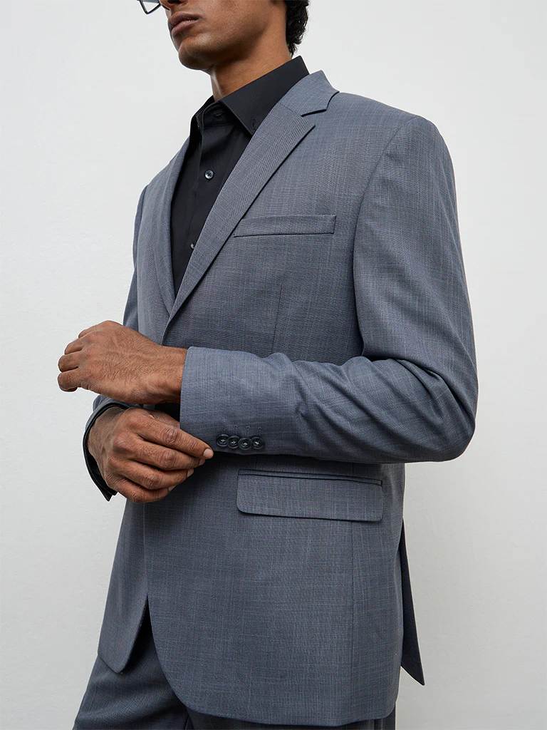 WES Formals Dark Grey Slim-Fit Blazer - Image 3