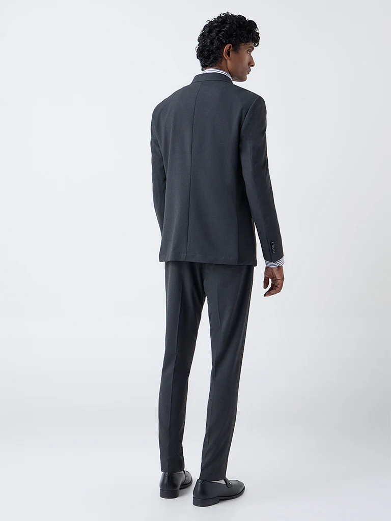 WES Formals Dark Grey Slim-Fit Mid-Rise Trousers - Image 5