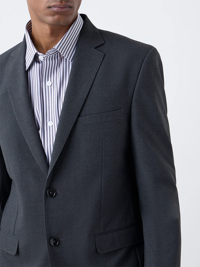 WES Formals Dark Grey Solid Relaxed-Fit Blazer - Image 3