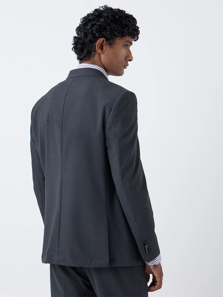 WES Formals Dark Grey Solid Relaxed-Fit Blazer - Image 5