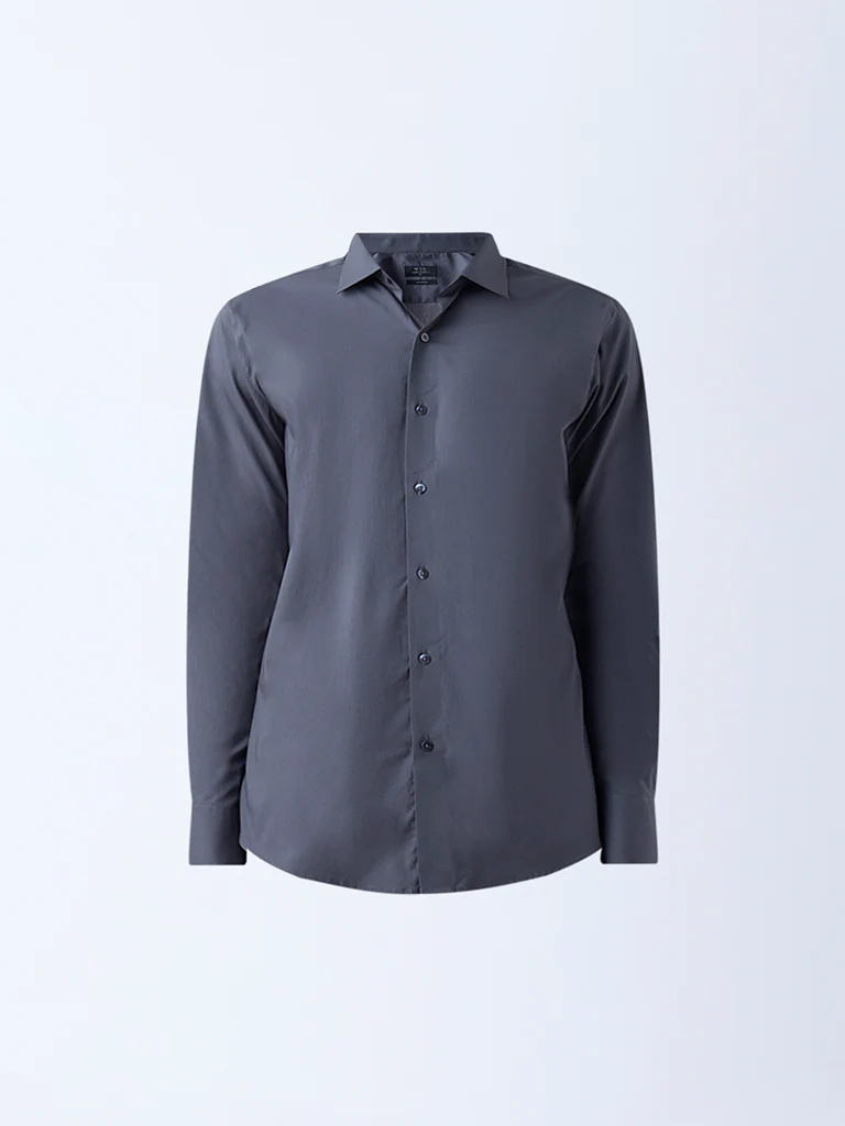 WES Formals Dark Grey Ultra Slim-Fit Cotton-Blend Shirt - Image 6
