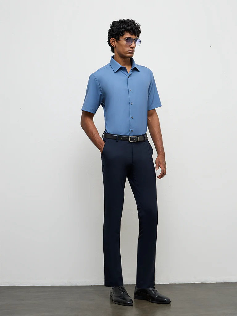 WES Formals Dusty Blue Slim-Fit Shirt - Image 3