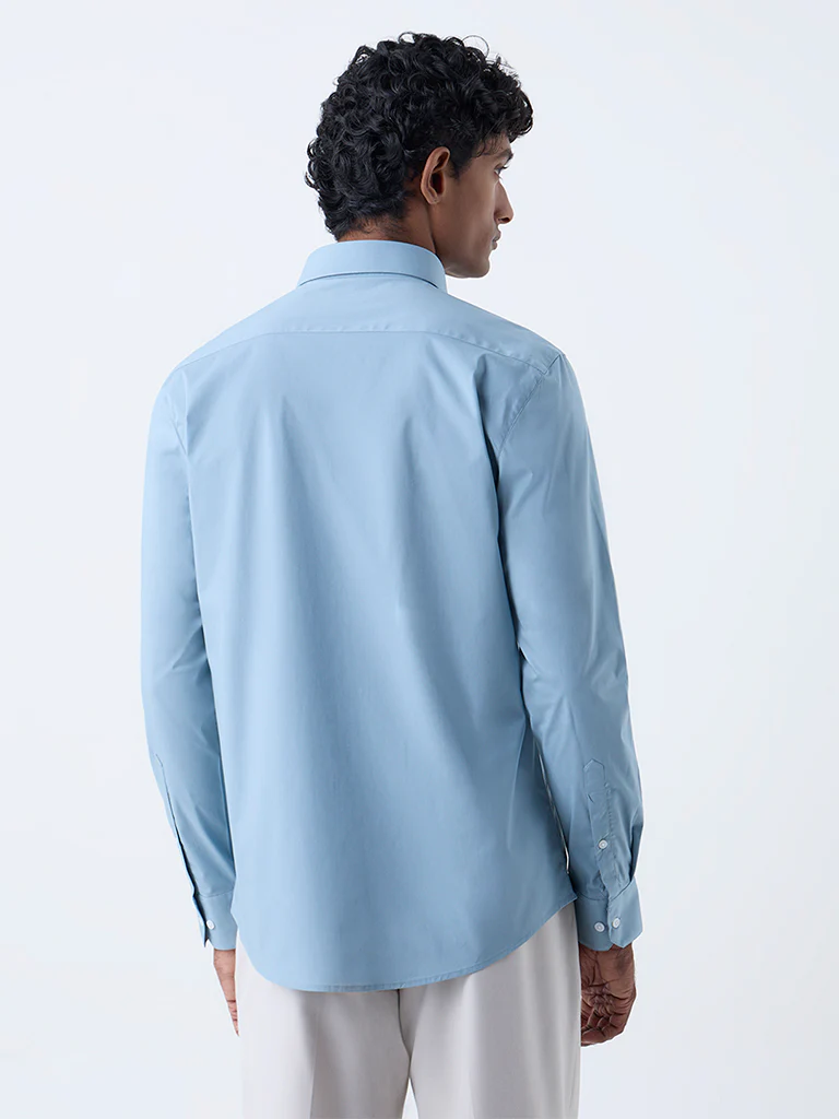 WES Formals Dusty Blue Ultra-Slim Fit Cotton-Blend Shirt - Image 4