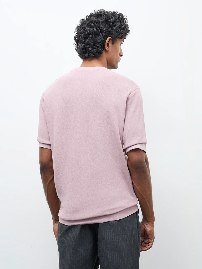 WES Formals Dusty Pink Knitted Slim-Fit T-Shirt - Image 5