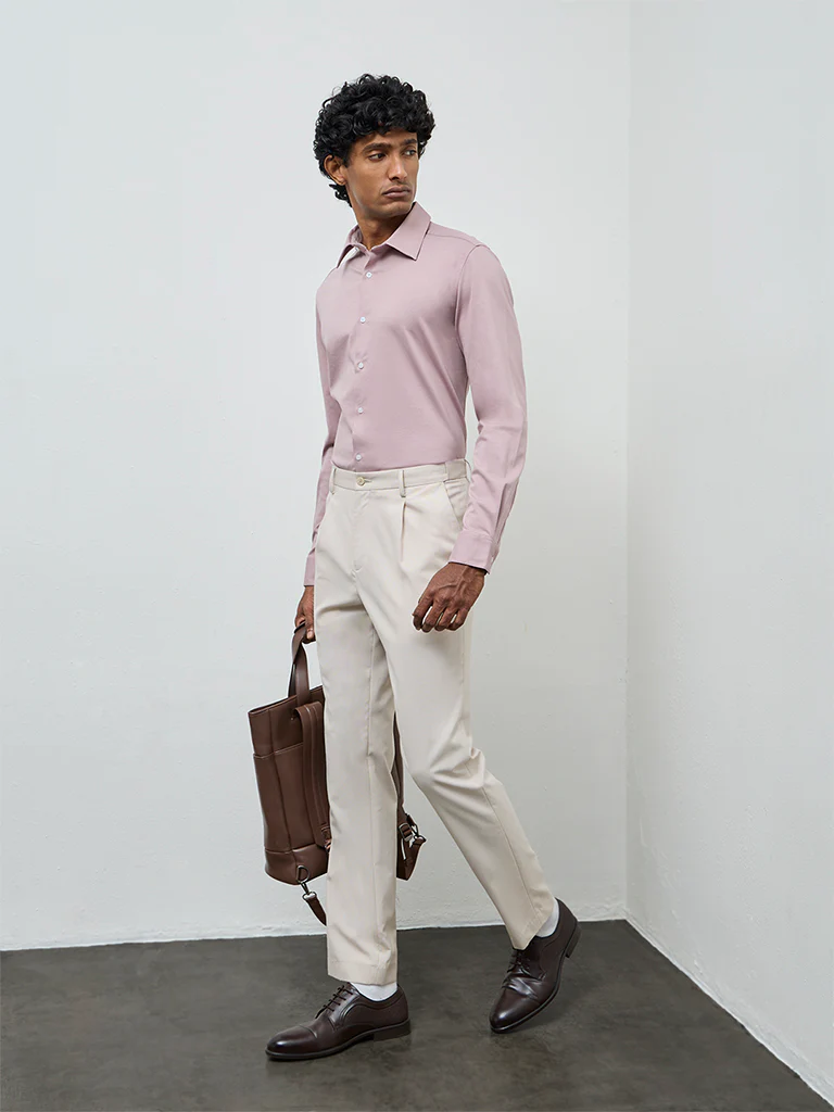 WES Formals Dusty Pink Slim-Fit Cotton-Blend Shirt - Image 3