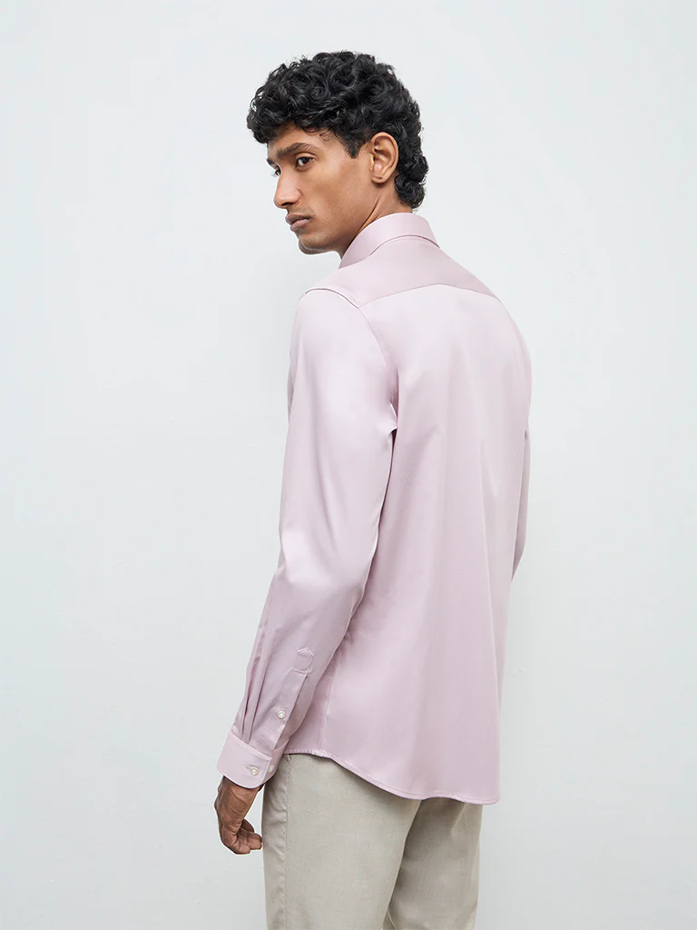 WES Formals Dusty Pink Solid Slim-Fit Cotton Shirt - Image 5