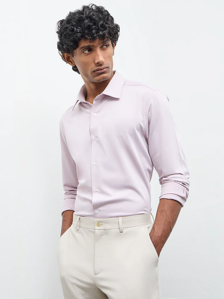 WES Formals Dusty Pink Solid Slim-Fit Shirt