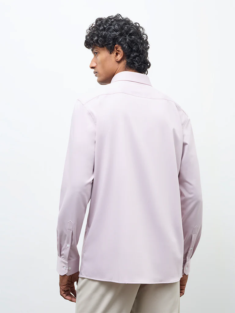 WES Formals Dusty Pink Solid Slim-Fit Shirt - Image 4