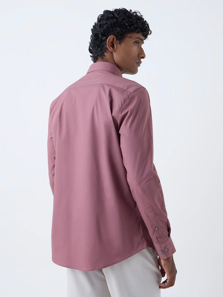WES Formals Dusty Pink Solid Ultra Slim Fit Cotton-Blend Shirt - Image 5