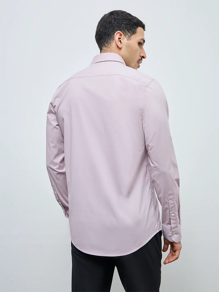 WES Formals Dusty Pink Solid Ultra Slim-Fit Cotton-Blend Shirt - Image 5