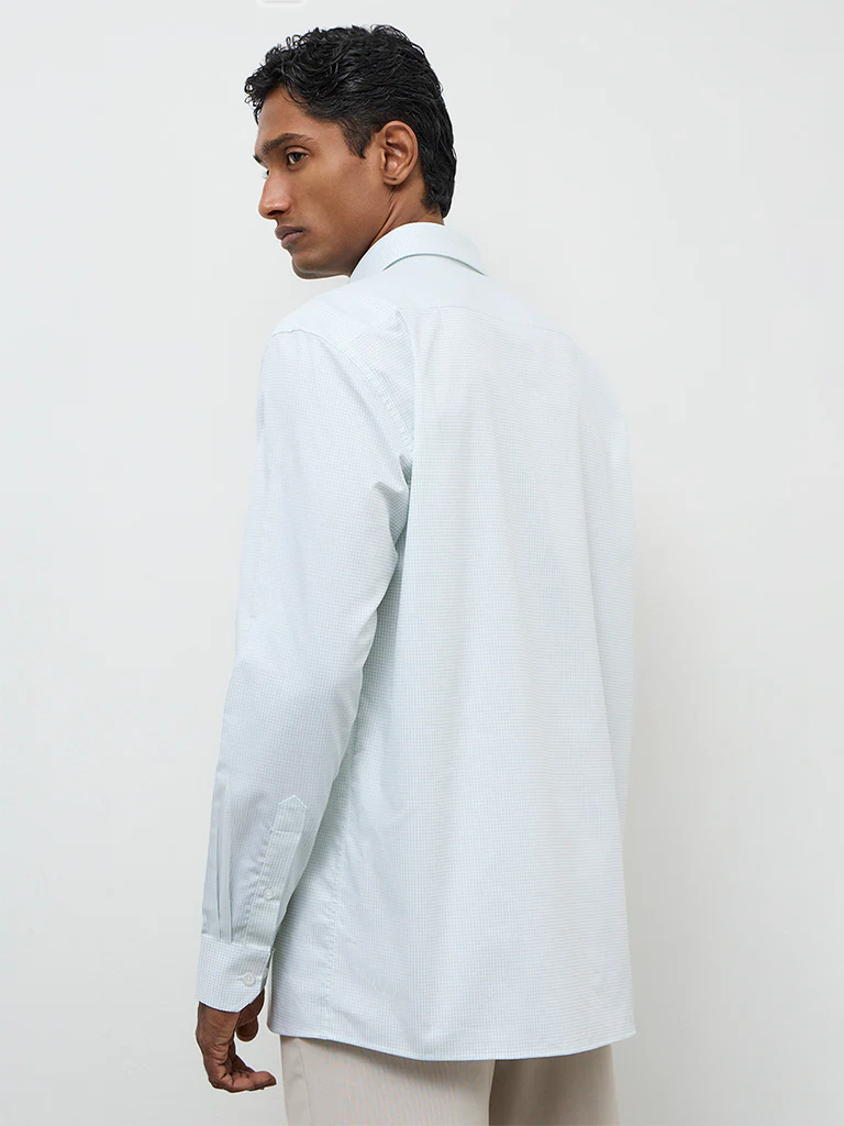 WES Formals Green Checkered Slim-Fit Cotton Shirt - Image 4