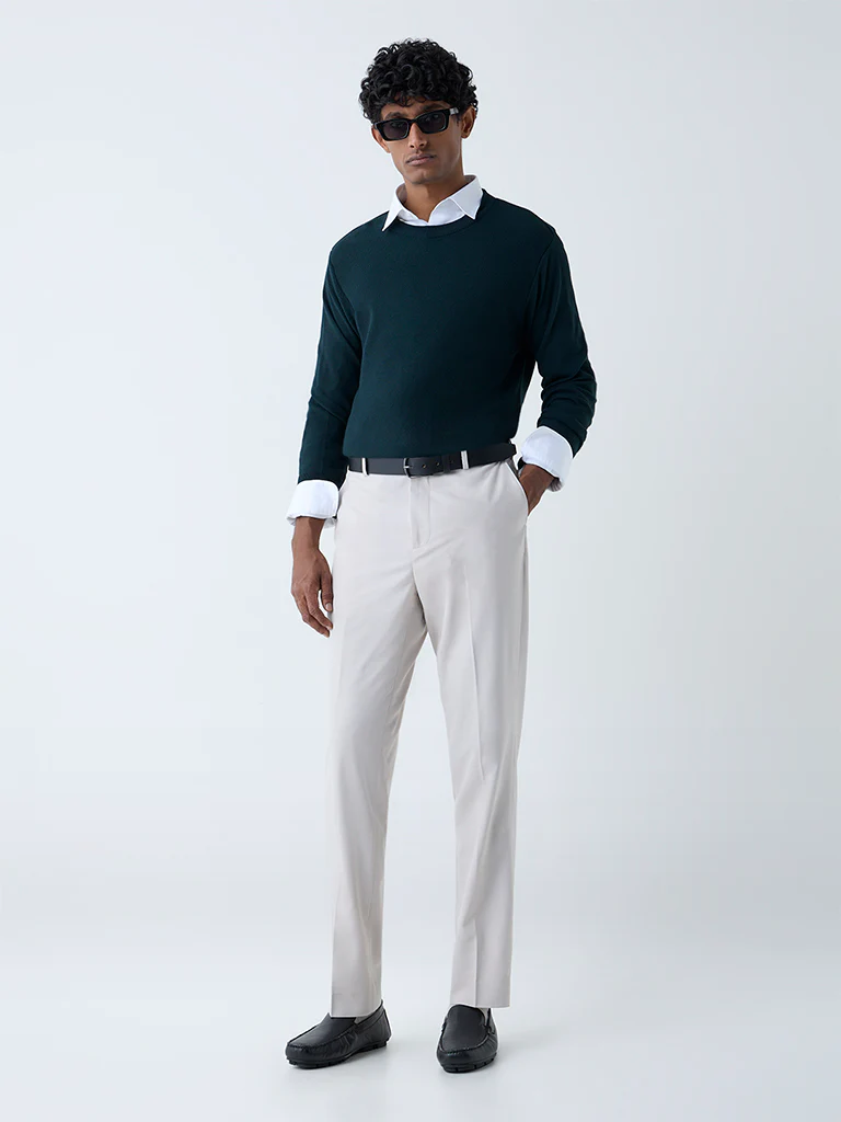WES Formals Green Knitted Slim-Fit Sweater - Image 4