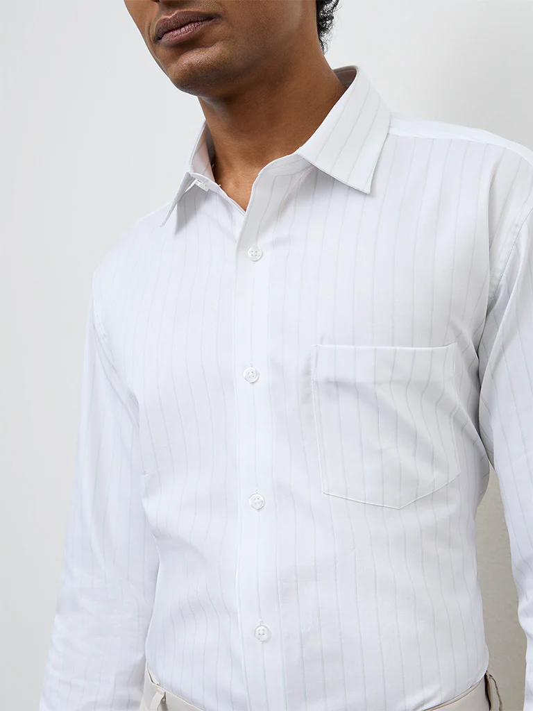 WES Formals Green Striped Relaxed-Fit Cotton Shirt - Image 3