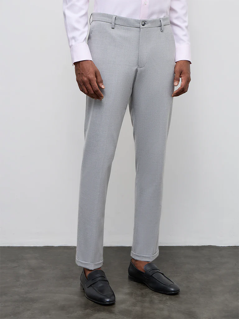 WES Formals Grey Carrot-Fit Mid-Rise Trousers - Image 2
