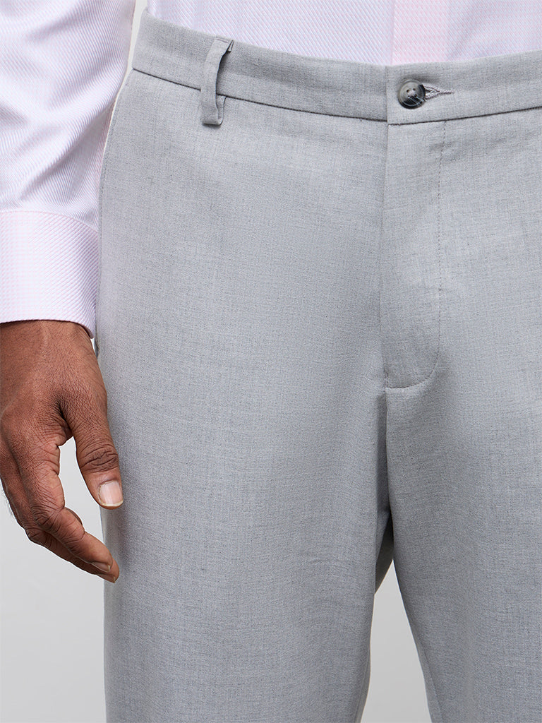 WES Formals Grey Carrot-Fit Mid-Rise Trousers - Image 3