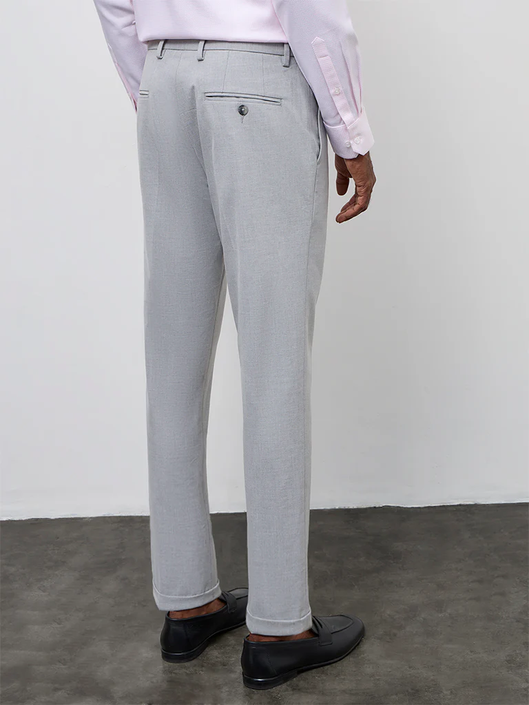 WES Formals Grey Carrot-Fit Mid-Rise Trousers - Image 4