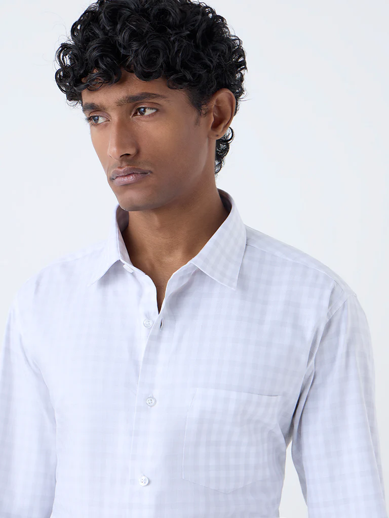 WES Formals Grey Checkered Relaxed-Fit Cotton Shirt - Image 2