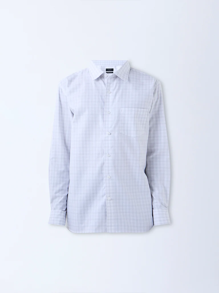 WES Formals Grey Checkered Relaxed-Fit Cotton Shirt - Image 5