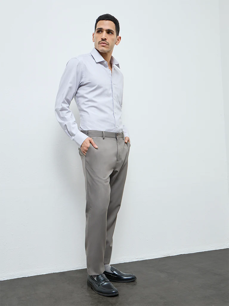 WES Formals Grey Checks Printed Relaxed-Fit Cotton Shirt - Image 2
