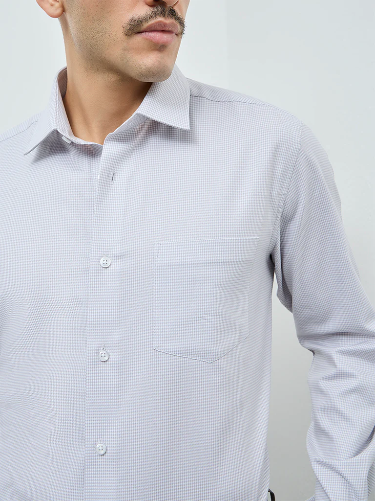 WES Formals Grey Checks Printed Relaxed-Fit Cotton Shirt - Image 3
