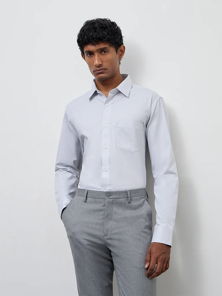 WES Formals Grey Relaxed-Fit Cotton Shirt