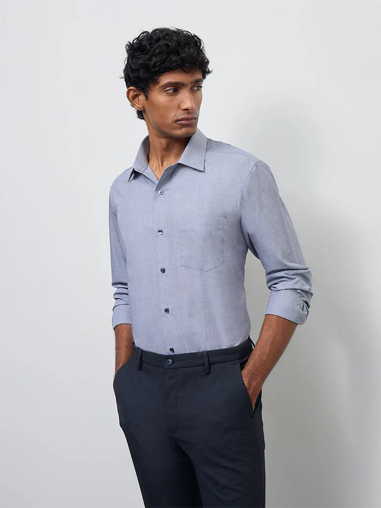 WES Formals Grey Relaxed-Fit Cotton Shirt