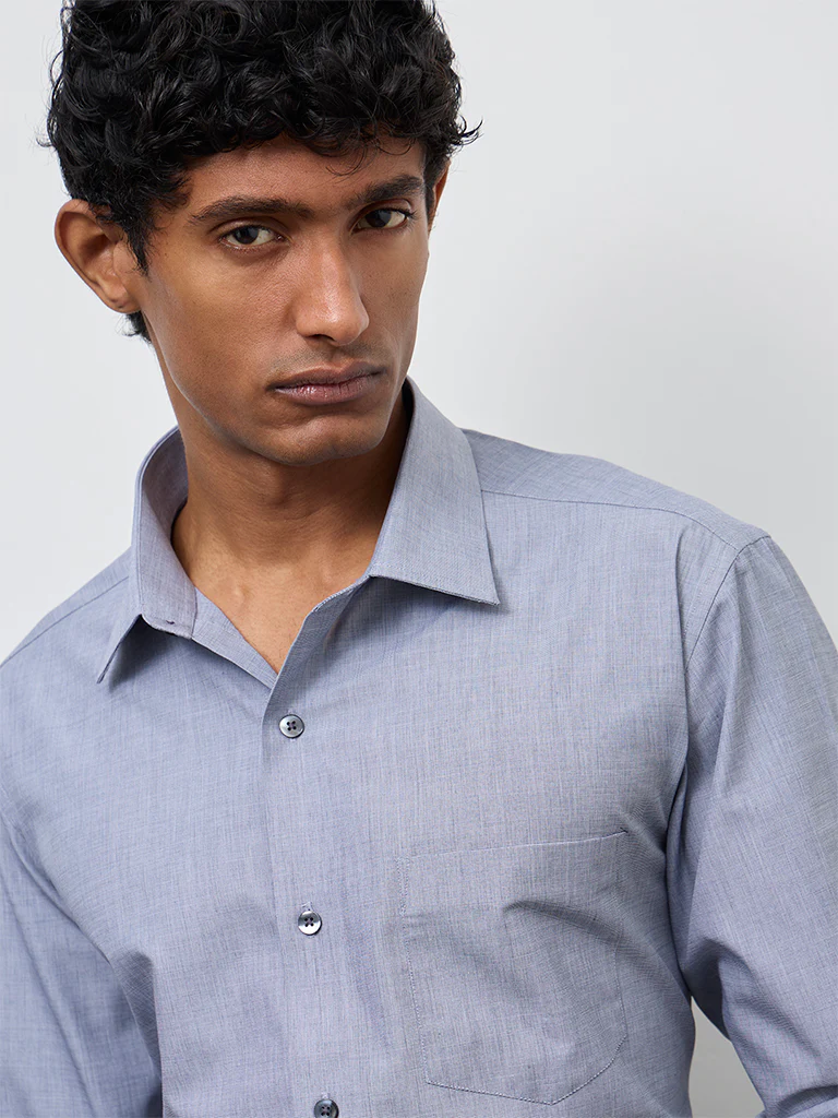 WES Formals Grey Relaxed-Fit Cotton Shirt - Image 3