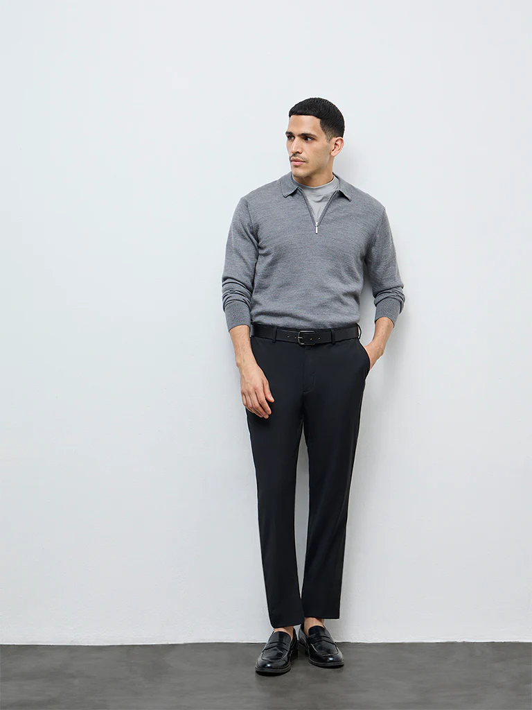WES Formals Grey Relaxed-Fit Quarter-Zip Sweater - Image 3