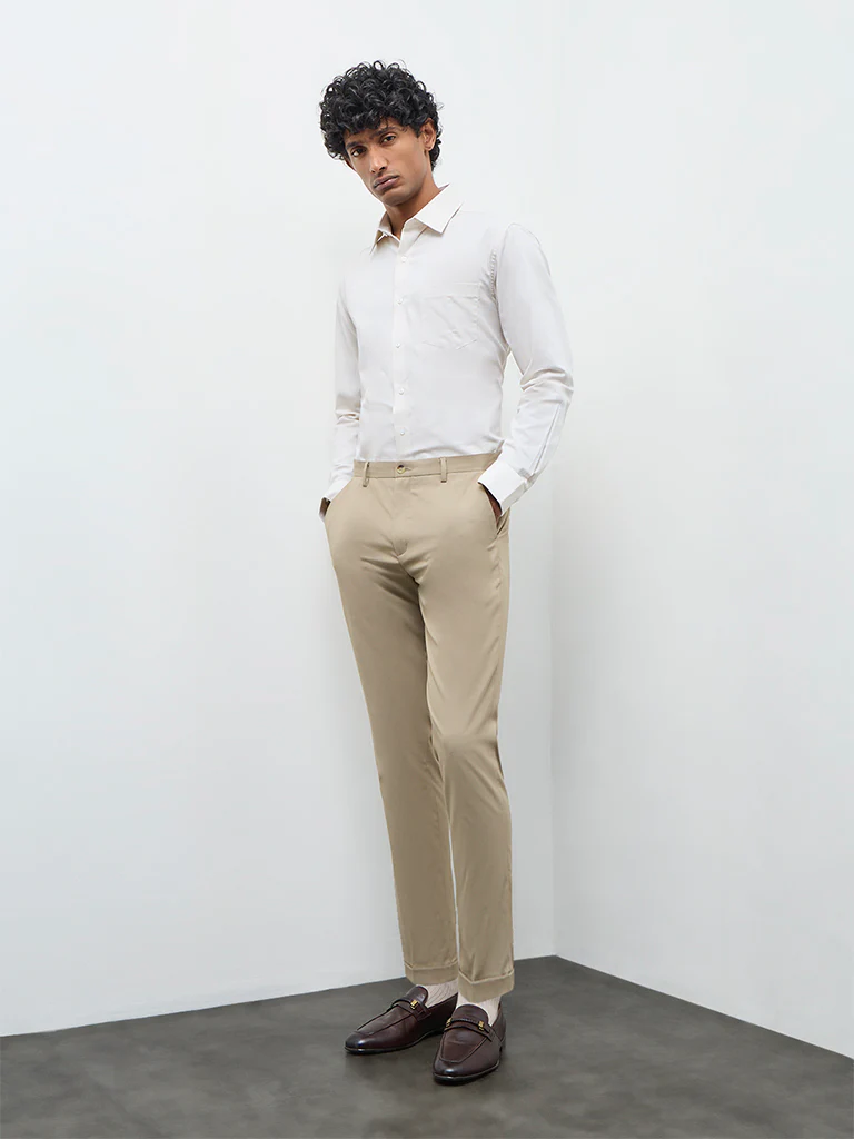 WES Formals Grey Self-Textured Slim-Fit Cotton Shirt - Image 3
