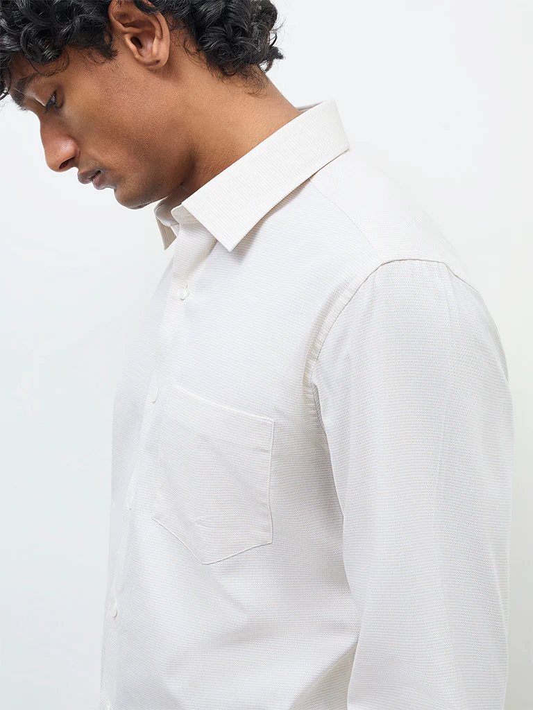 WES Formals Grey Self-Textured Slim-Fit Cotton Shirt - Image 4