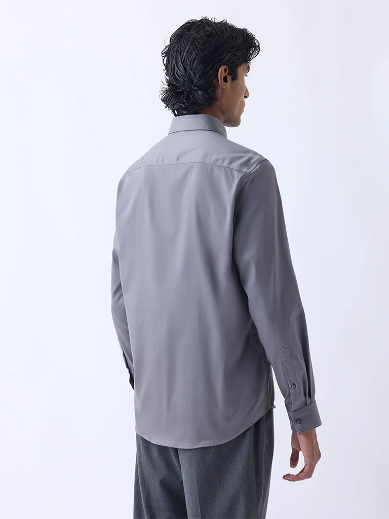 WES Formals Grey Slim-Fit Cotton-Blend Shirt - Image 5