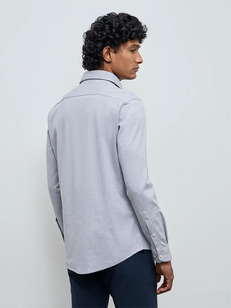 WES Formals Grey Slim-Fit Cotton-Blend Shirt - Image 5